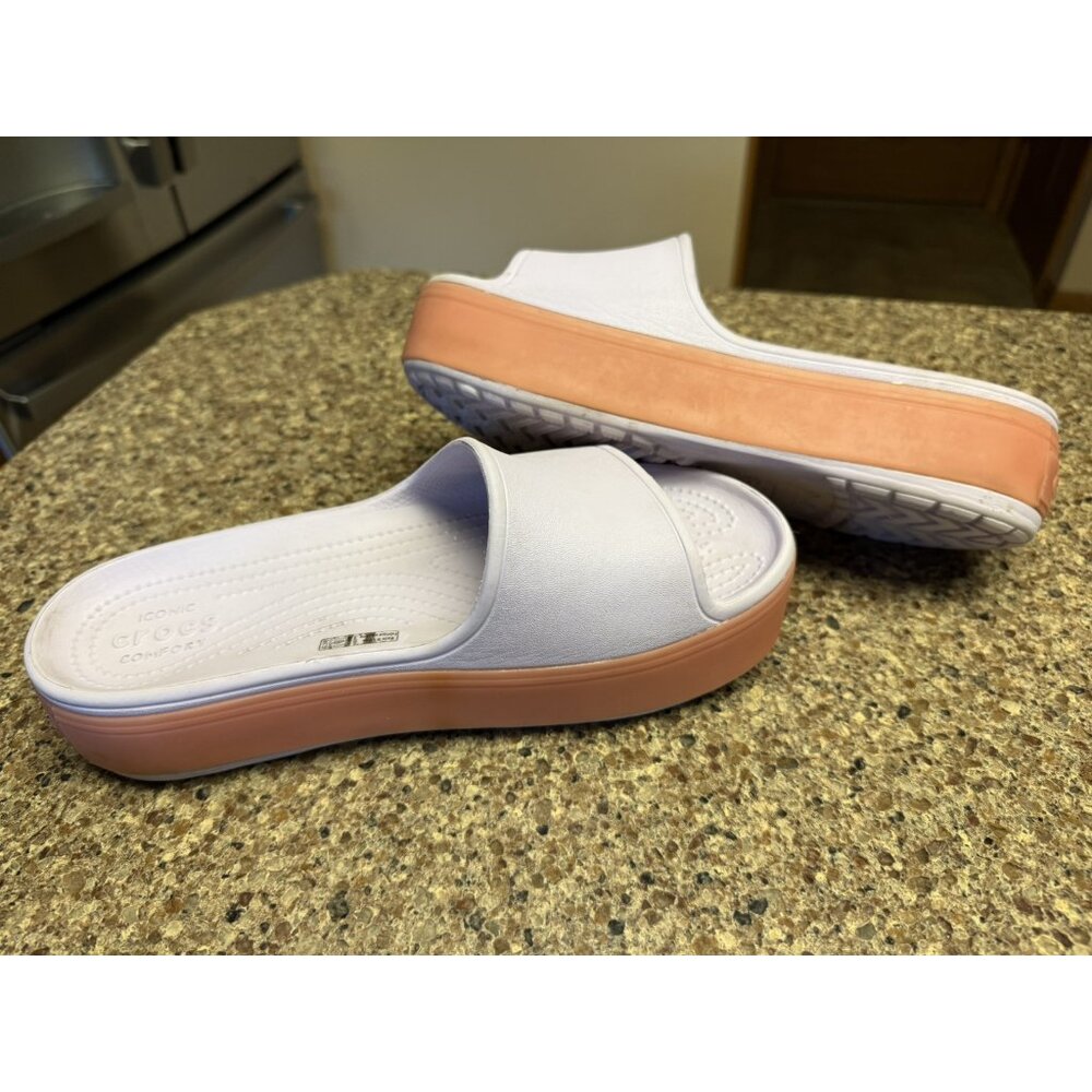 Crocs Platform Slides Women’s 10 Chunky Lavender Orange Slip On Sandals